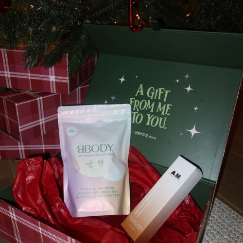 BBody-giftbox-Skin-box-collageen-instant-tan-AM-Cosmetics-kerstboom